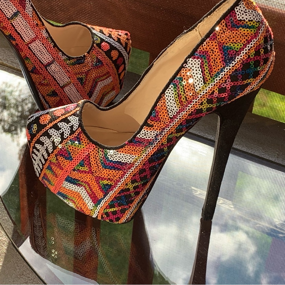 Multicolored Sequence Platform Stilettos - image 1